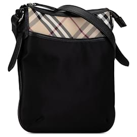 Burberry-Burberry Black Nova Check Trimmed Nylon Crossbody-Black