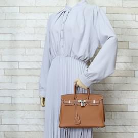 Hermès-Hermes Birkin 25 Handbag in Togo Leather-Brown,Golden