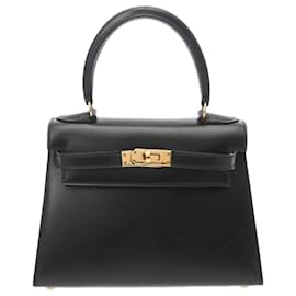 Hermès-Hermes Kelly Outer Stitching Black Handbag-Black