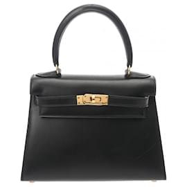 Hermès-Hermes Kelly Outer Stitching Black Handbag-Black