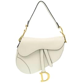 Christian Dior-Christian Dior Saddle Bag in White Leather-White