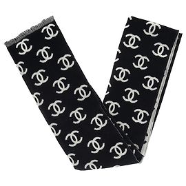 Chanel CC Scarf in Black Wool Cashmere Black