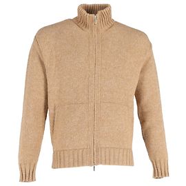 Loro Piana Strick-Bomberjacke aus beigem Kaschmir mit durchgehendem Reißverschluss Beige