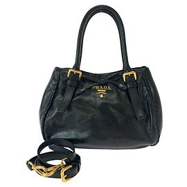Prada Vitello Shine Ribbon Leather Tote Bag Black