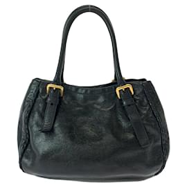 Prada-Prada Vitello Shine Ribbon Leather Tote Bag-Black