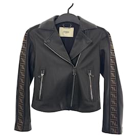 Fendi-Fendi Lambskin Riders Jacket Black Brown-Other