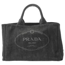 Prada-Prada Canapa Tote Black Denim Handbag-Black