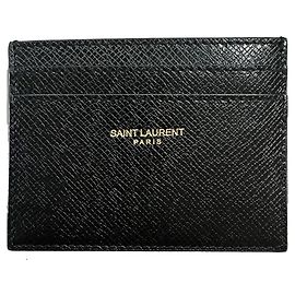 SAINT LAURENT PARIS CORK-COATED LEATHER CARD HOLDER Black Black