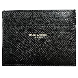 Saint Laurent-SAINT LAURENT PARIS CORK-COATED LEATHER CARD HOLDER Black-Black