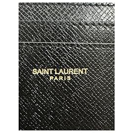 Saint Laurent-SAINT LAURENT PARIS CORK-COATED LEATHER CARD HOLDER Black-Black