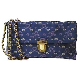 Borsa a spalla in nylon Prada con catena Blu navy