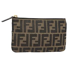 Fendi-FENDI Zucca Canvas Pouch Black Gold Brown Auth yk15224-Brown,Black,Golden