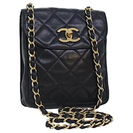 Chanel-CHANEL Matelasse Chain Shoulder Bag Lamb Skin Black CC Auth yk14961A-Black