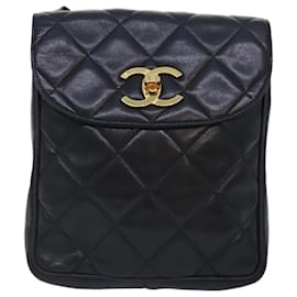 Chanel-CHANEL Matelasse Chain Shoulder Bag Lamb Skin Black CC Auth yk14961A-Black