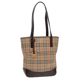 Autre Marque Burberrys Nova Check Shoulder Bag Canvas Leather Beige Brown gold Auth 91832 Brown Beige Golden