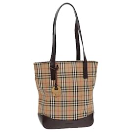 Autre Marque-Burberrys Nova Check Shoulder Bag Canvas Leather Beige Brown gold Auth 91832-Brown,Beige,Golden