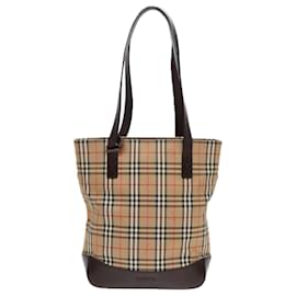 Autre Marque-Burberrys Nova Check Shoulder Bag Canvas Leather Beige Brown gold Auth 91832-Brown,Beige,Golden