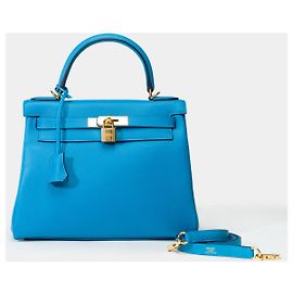 Hermès HERMES Kelly 28 Bag in Blue Leather - 102123 Blue