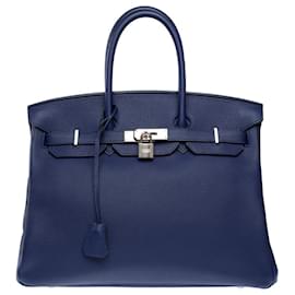 Hermès-Sac HERMES Birkin 35 en Cuir Bleu - 102149-Bleu
