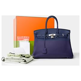 Hermès-Sac HERMES Birkin 35 en Cuir Bleu - 102149-Bleu