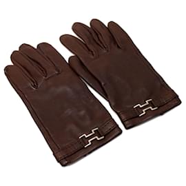 Hermès-Hermes Brown Leather Warm Gloves-Brown