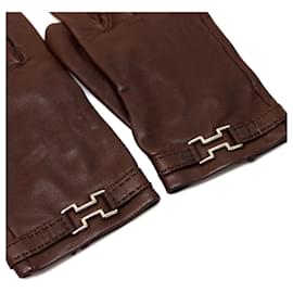 Hermès-Hermes Brown Leather Warm Gloves-Brown