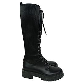 Stivali combat a lacci alti Gianvito Rossi Martis in pelle nera Nero