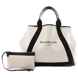 Balenciaga-Balenciaga Navy Cabas Canvas Leather Tote-Black