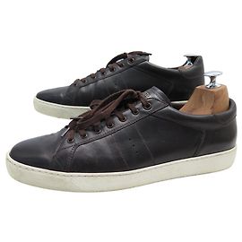 CHAUSSURES JM WESTON ON TIME 649 BASKETS 9.5 43.5 CUIR MARRON SNEAKERS SHOE Marron