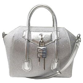 NINE GIVENCHY ANTIGONA MINI SATIN STRASS BB50U0B1QC NEW HANDBAG Silvery