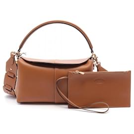 Tod's-Tod's Leather T Case Handbag Brown-Brown