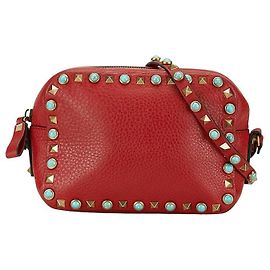 Valentino Leather Studded Shoulder Bag Red Red