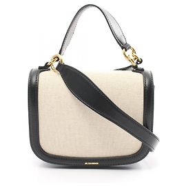 Bolsa Jil Sander em lona e couro Halo SM Border Branco