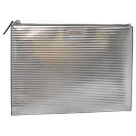 Saint Laurent-SAINT LAURENT Clutch Bag Enamel Silver Auth bs18043-Silvery
