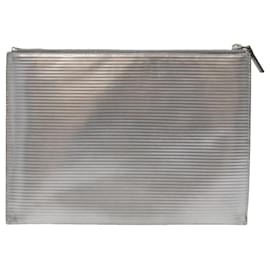 Saint Laurent-SAINT LAURENT Clutch Bag Enamel Silver Auth bs18043-Silvery