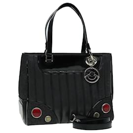 Christian Dior-Christian Dior Hand Bag Leather Canvas 2way Black Silver Auth 89612-Black,Silvery