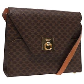 Céline CELINE Macadam Canvas Shoulder Bag PVC Leather Brown Gold Auth ki4788 Brown Golden