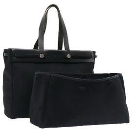 Hermès HERMES Herbag Cabas GM Borsa Tote Tela Pelle Nera Argento Auth ep5581 Nero Argento