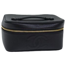 Pochette de vanité CHANEL COCO Mark en cuir de veau noir avec CC doré Auth bs18099 Noir Doré