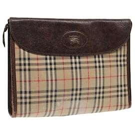 Autre Marque-Burberrys Nova Check Clutch Bag Canvas Leather Beige Brown Auth 89716-Brown,Beige