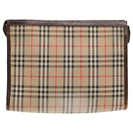 Autre Marque-Burberrys Nova Check Clutch Bag Canvas Leather Beige Brown Auth 89716-Brown,Beige