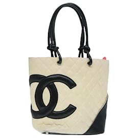 Chanel-CHANEL Cambon Line Hand Bag Leather White Silver black CC Auth bs17836-Black,Silvery,White