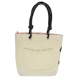 Chanel-CHANEL Cambon Line Hand Bag Leather White Silver black CC Auth bs17836-Black,Silvery,White