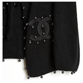 Chanel-Chanel 2009 Pearl Vest FR46 Black Pearls Cashmere Cardigan UK18 US16-Black