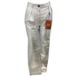 Etro Silber Metallic 2021 Lammleder Knöchelhosen Silber