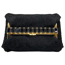 Dolce & Gabbana-Dolce & Gabbana Black Lace and Stones Frame Clutch-Black