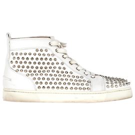 Tênis de cano alto Louis Spiked Christian Louboutin em couro branco Branco