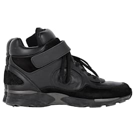 Chanel-Chanel CC High Top Sneakers in Black Leather and Suede-Black