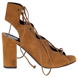 Saint Laurent-Saint Laurent Babies Suede Lace-Up Sandals - '10s-Brown