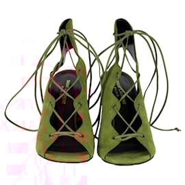 Saint Laurent-Saint Laurent Babies Suede Lace-Up Sandals - '10s-Brown